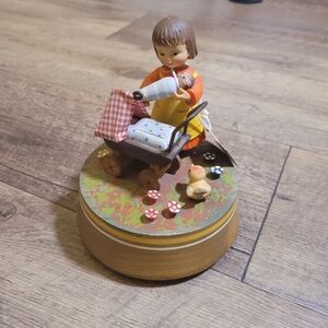 Vtg Handcrafted Wooden Music Box with Doll Figurine Mase In Italy